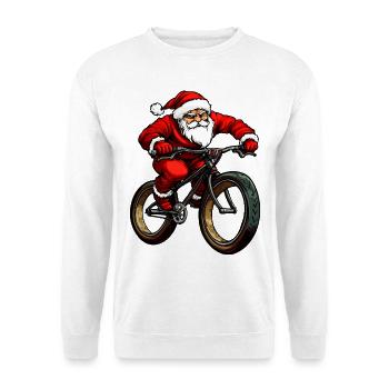 Biker Weihnachten / Weihnachtsmann Mountainbiker - Unisex Pullover - Weiß - Vorne