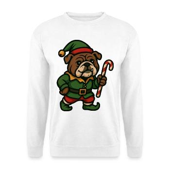 Weihnachtself Bulldogge mit Zuckerstange Kunst - Unisex Pullover - Weiß - Vorne