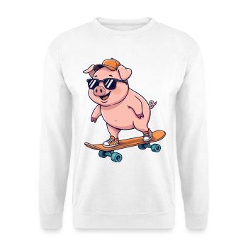 Skateur cartoon drôle de cochon patinant sur skateboard - Sweat-shirt Unisexe - blanc - Devant