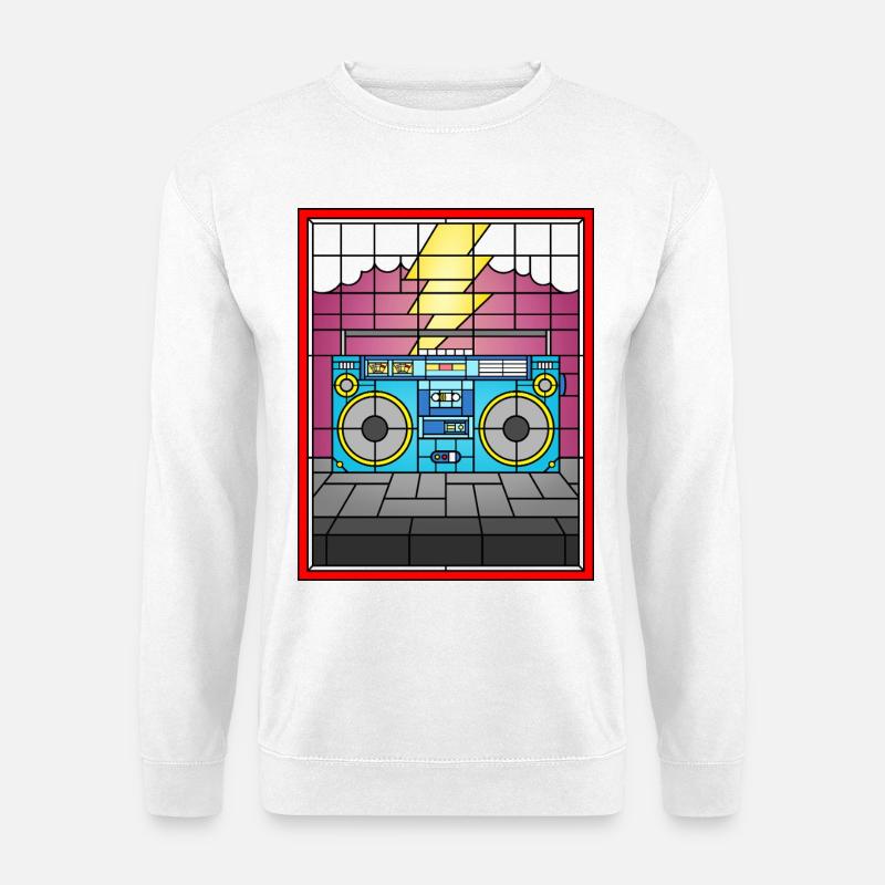 Retro Boombox Buntglas - Unisex Pullover - Weiß