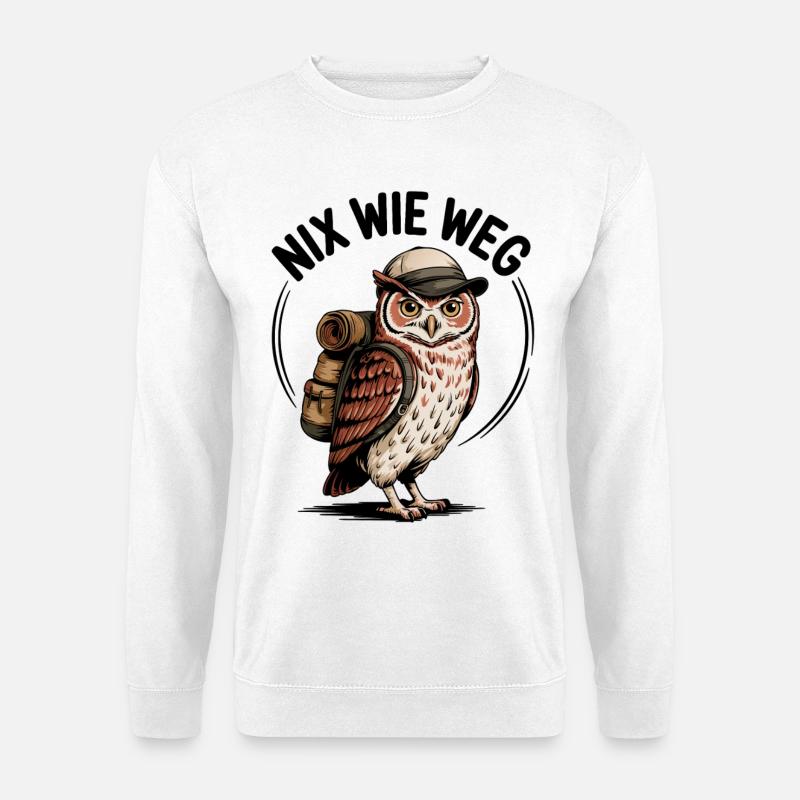Wandering owl with backpack - Unisex Sweatshirt - white