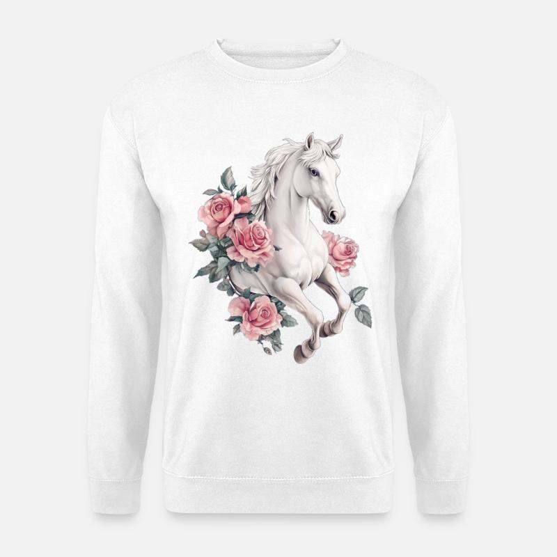 Pferd mit Rosen - Unisex Pullover - Weiß