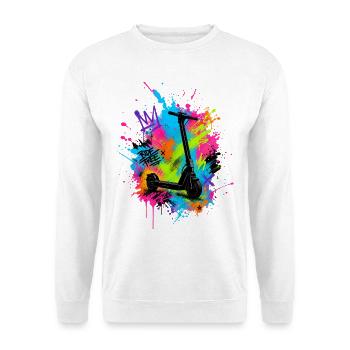E Scooter Fahren Elektroroller Graffiti Neon - Unisex Pullover - Weiß - Vorne - Alina (178cm) & Michal (187cm)