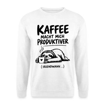 Lustiger Spruch Kaffee macht mich produktiver... - Unisex Pullover - Weiß - Vorne - Alina (178cm) & Michal (187cm)