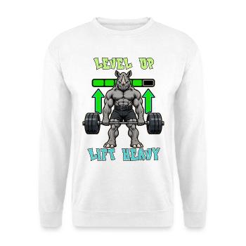 Level Up Lift Heavy Rhino Gym Gamer - Unisex Pullover - Weiß - Vorne - Alina (178cm) & Michal (187cm)