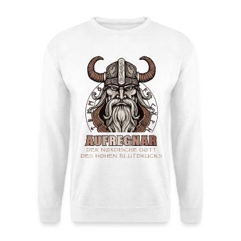 Aufregnar, Gott des hohen Blutdrucks Wikinger - Unisex Pullover - Weiß - Vorne - Alina (178cm) & Michal (187cm)