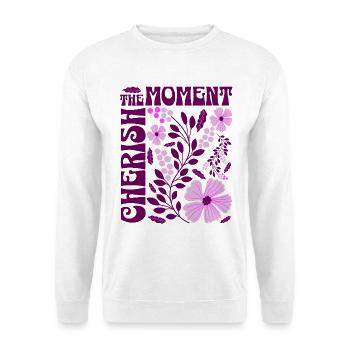 Cherish The Moment Blumen Floral Retro Geschenk    - Unisex Pullover - Weiß - Vorne - Alina (178cm) & Michal (187cm)