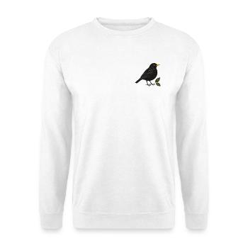 Amsel mit Blättern – Gartenvogel - Unisex Pullover - Weiß - Vorne - Alina (178cm) & Michal (187cm)