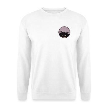 Grummelige schwarze Katze im lila Kreis - Unisex Pullover - Weiß - Vorne - Alina (178cm) & Michal (187cm)
