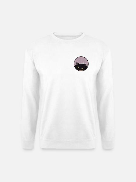 Grummelige schwarze Katze im lila Kreis - Unisex Pullover - Weiß