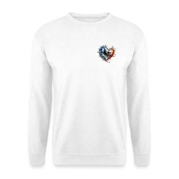 Dualfarben Metallherz mit Schlüssel - Unisex Pullover - Weiß - Vorne - Alina (178cm) & Michal (187cm)