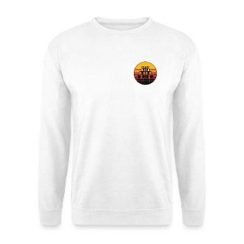 Soundsystem Sonnenuntergang - Unisex Pullover - Weiß - Vorne - Alina (178cm) & Michal (187cm)