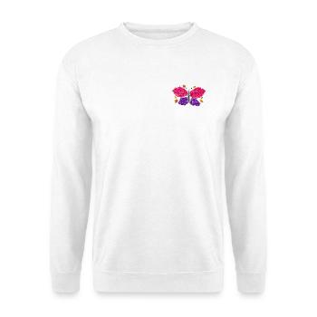 Herbstblatt-Schmetterling – Bunte Naturkunst - Unisex Pullover - Weiß - Vorne - Alina (178cm) & Michal (187cm)