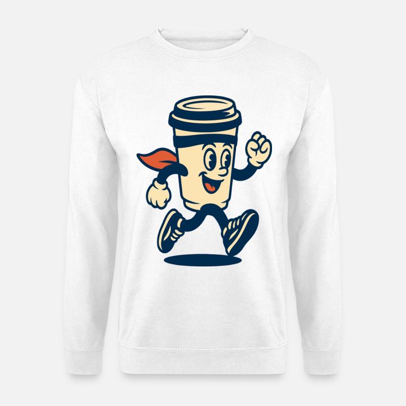 Laufendes Kaffeetassen-Maskottchen - Unisex Pullover - Weiß