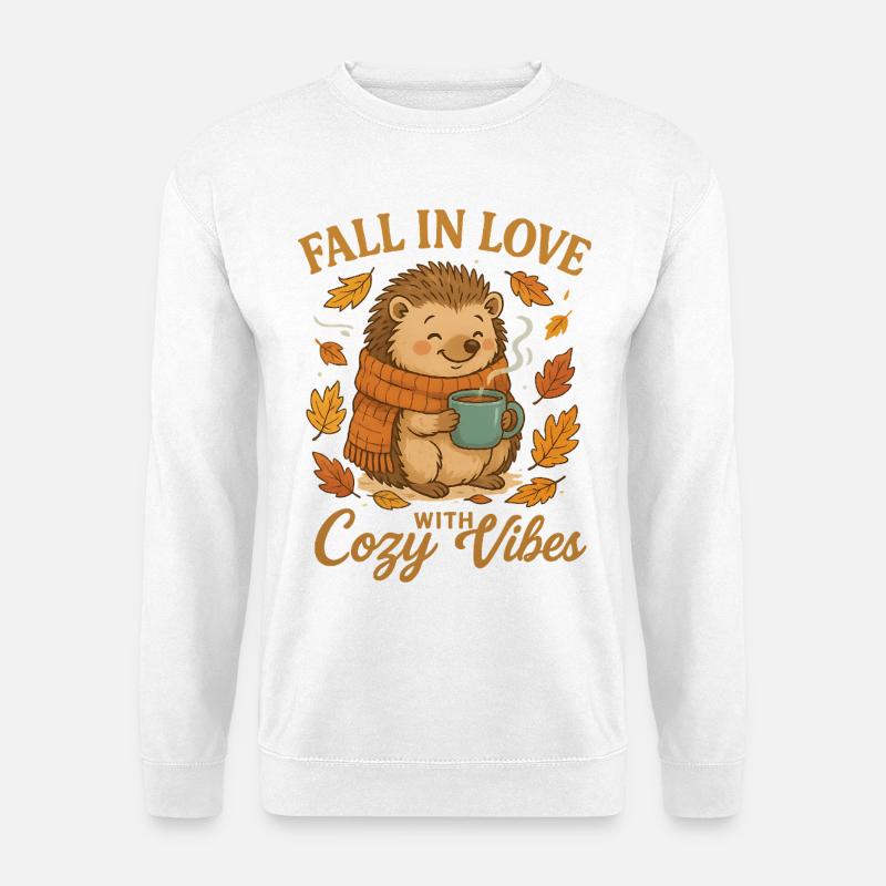 Herbstkuschel mit Igel und Tasse - Unisex Pullover - Weiß