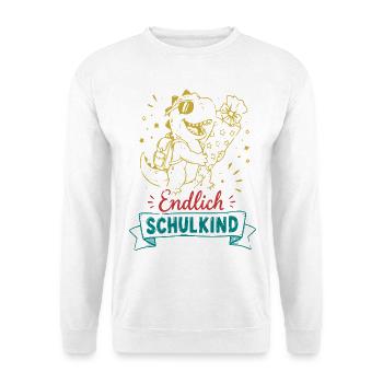 Endlich Schulkind Dino mit Blume - Unisex Pullover - Weiß - Vorne