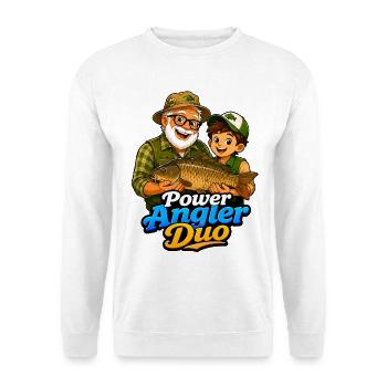 Angeln mit Opa - Unisex Pullover - Weiß - Vorne - Alina (178cm) & Michal (187cm)