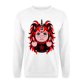 WRATH: Rot vor Wut? Das EinZORN mit Mittelfinger - Unisex Pullover - Weiß - Vorne - Alina (178cm) & Michal (187cm)