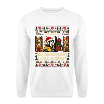 Lagerlogistik - Geschenke? Läuft. - Unisex Pullover - Weiß - Vorne - Alina (178cm) & Michal (187cm)