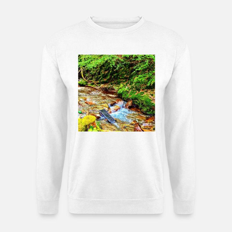 Wasserfall im Grünen Naturdesign - Unisex Pullover - Weiß