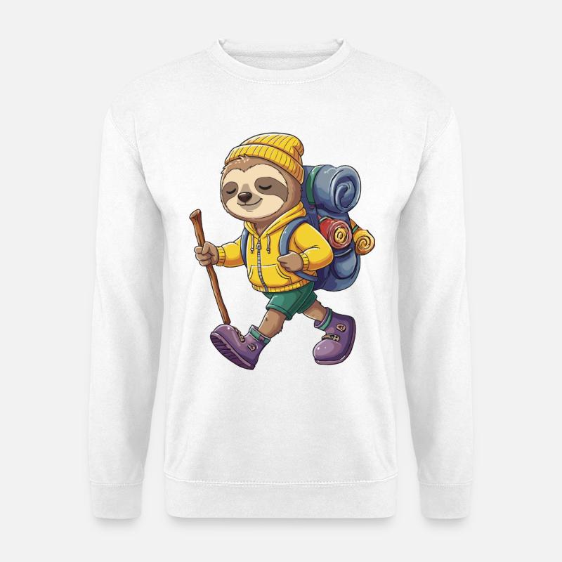 Cute Sloth Hiking Camping Adventure Backpacker - Unisex Sweatshirt - white