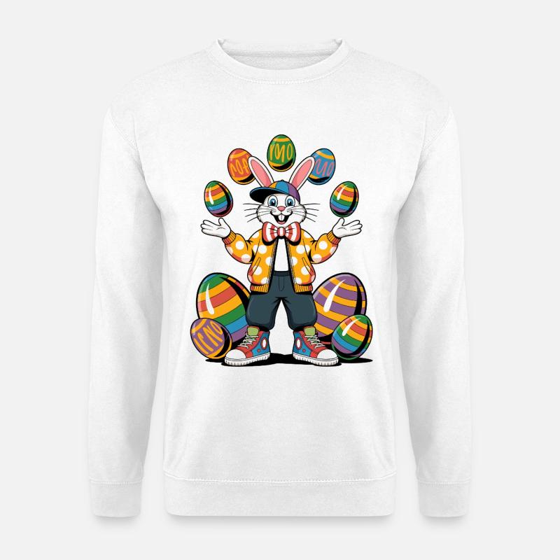 Bunter Osterhase mit Eierkranz - Unisex Pullover - Weiß
