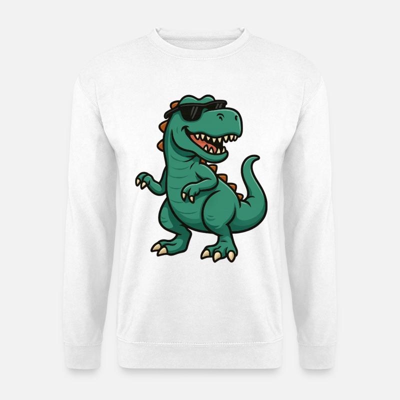 Dino mit Sonnenbrille Cartoon - Unisex Pullover - Weiß