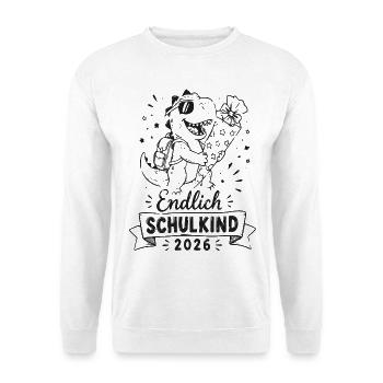 Endlich Schulkind 2026 Dino mit Blumen - Unisex Pullover - Weiß - Vorne