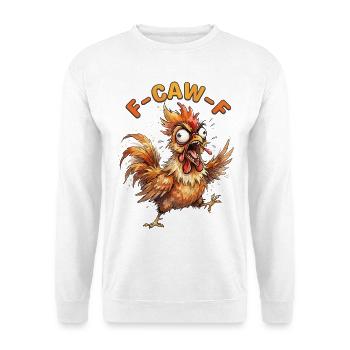 Wütender Hahn Cartoon – Verrücktes Huhn Grafik - Unisex Pullover - Weiß - Vorne - Alina (178cm) & Michal (187cm)