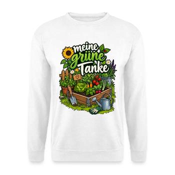 Meine grüne Tanke – Gartenfreude - Unisex Pullover - Weiß - Vorne - Alina (178cm) & Michal (187cm)