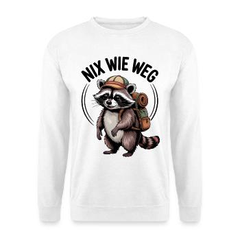 Abenteuer Waschbär - Unisex Pullover - Weiß - Vorne - Alina (178cm) & Michal (187cm)