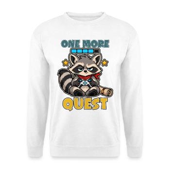 One More Quest Waschbär-Gamer - Unisex Pullover - Weiß - Vorne - Alina (178cm) & Michal (187cm)