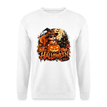 Halloween Squirrel – Kürbis & Hexenhut. 3 Bagss® - Unisex Pullover - Weiß - Vorne - Alina (178cm) & Michal (187cm)