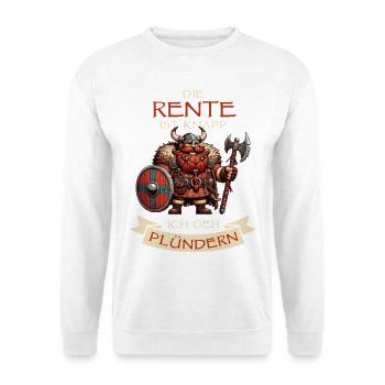 Rente knapp ich geh plündern, Wikinger Ruhestand - Unisex Pullover - Weiß - Vorne - Alina (178cm) & Michal (187cm)