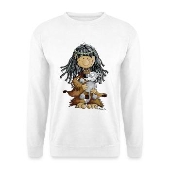 Indian girl and wolf cartoon t-shirt design - Unisex Sweatshirt - white - Front
