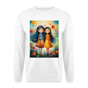 Smiling girls with floral décor - Unisex Sweatshirt - white - Front