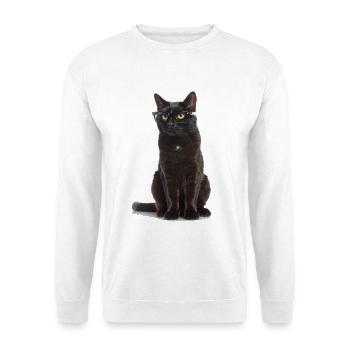Schwarze Katze mit Brille – Cool, clever & total k - Unisex Pullover - Weiß - Vorne