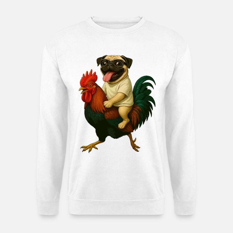 Mops beim Hahnritt - Unisex Pullover - Weiß