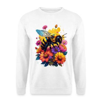 Une abeille sur des fleurs colorées - Sweat-shirt Unisexe - blanc - Devant