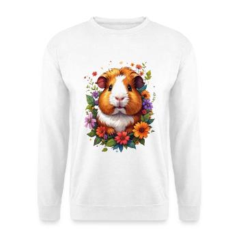 Petit cochon d’Inde mignon entouré de fleurs - Sweat-shirt Unisexe - blanc - Devant