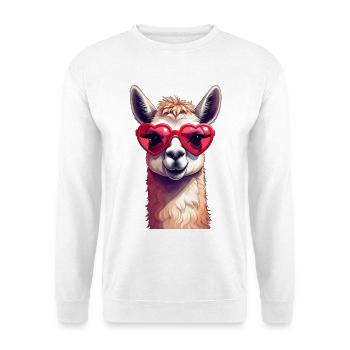 Verliebtes Lama mit Herzbrille zum Valentinstag - Unisex Pullover - Weiß - Vorne