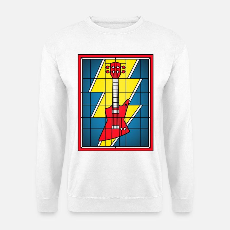 Glasmaleri-Gitarre mit Blitz - Unisex Pullover - Weiß