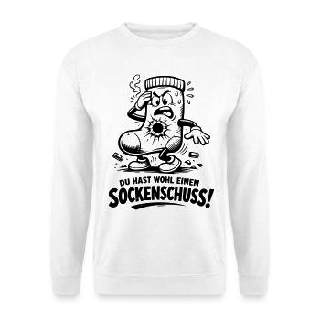 Sockenschuss Illustration mit Spruch - Unisex Pullover - Weiß - Vorne