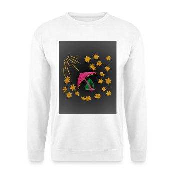 Goldene Blüten unter pinkem Strandschirm  - Unisex Pullover - Weiß - Vorne