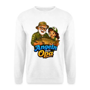 Angeln mit Opa - Unisex Pullover - Weiß - Vorne - Alina (178cm) & Michal (187cm)