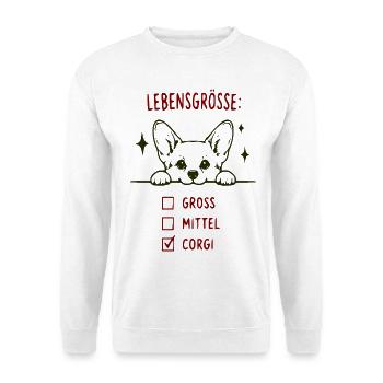 Lebensgroße Corgi Checkliste - Unisex Pullover - Weiß - Vorne - Alina (178cm) & Michal (187cm)