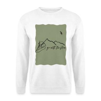 Go With The Flow – Minimalist Mountain Line Art - Unisex Pullover - Weiß - Vorne - Alina (178cm) & Michal (187cm)
