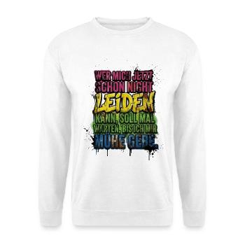 Ich gebe mir Mühe – farbiges Graffiti-Zitat - Unisex Pullover - Weiß - Vorne - Alina (178cm) & Michal (187cm)