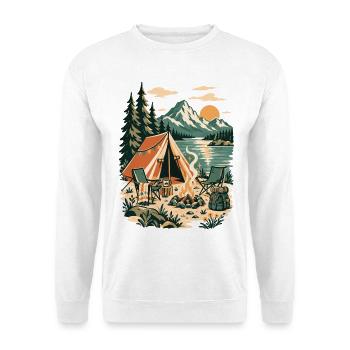 Waldcamping am Bergsee - Unisex Pullover - Weiß - Vorne - Alina (178cm) & Michal (187cm)