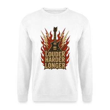 Brennende Gitarre – Lauter Harder Longer - Unisex Pullover - Weiß - Vorne - Alina (178cm) & Michal (187cm)